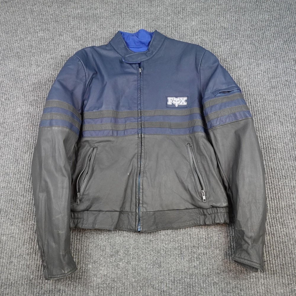 Vintage Moto-X Fox Jacket Mens Medium Blue Reversible Leather Motorcycle Biker
